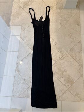 Kiki De Montparnasse Black Sheer Long Slip Dress with Button-Front
